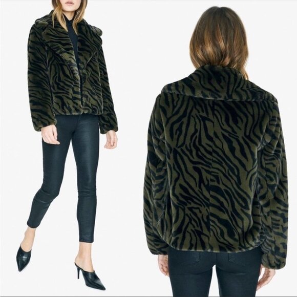 NEW Anthropologie Sanctuary Green Zebra Print Faux Fur Jacket Size Medium - Picture 4 of 16